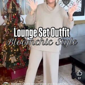 BloomChic Women's Cream Wide Leg Pants Set